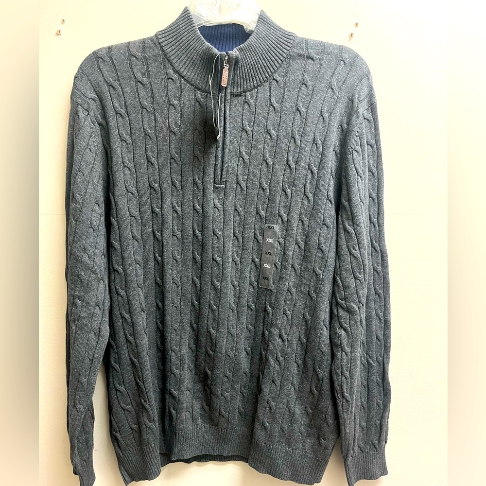 Club Room Men’s 1/4 Zip Charcoal Gray Sweater In Pima Cotton With Cables